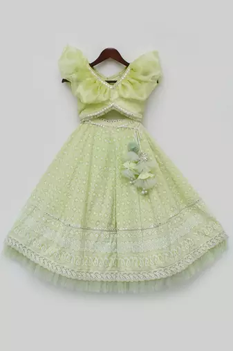 Green Embroidered Lehenga Choli For Girls
