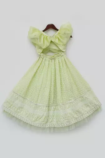 Green Embroidered Lehenga Choli For Girls