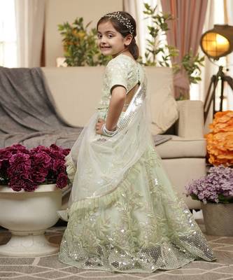 Green Sequins Embroidery Lehenga Choli and Dupatta 2