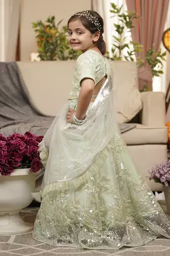 Green Sequins Embroidery Lehenga Choli and Dupatta
