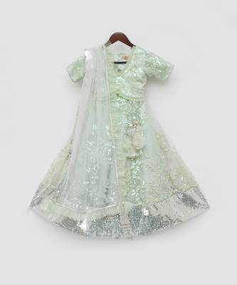 Green Sequins Embroidery Lehenga Choli and Dupatta 4