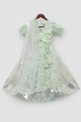 Green Sequins Embroidery Lehenga Choli and Dupatta
