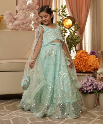 Blue Sequins Embroidery Lehenga Choli and Dupatta 1
