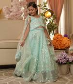 Blue Sequins Embroidery Lehenga Choli and Dupatta