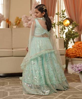 Blue Sequins Embroidery Lehenga Choli and Dupatta 2