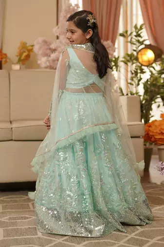 Blue Sequins Embroidery Lehenga Choli and Dupatta
