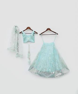 Blue Sequins Embroidery Lehenga Choli and Dupatta 3