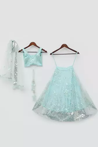 Blue Sequins Embroidery Lehenga Choli and Dupatta