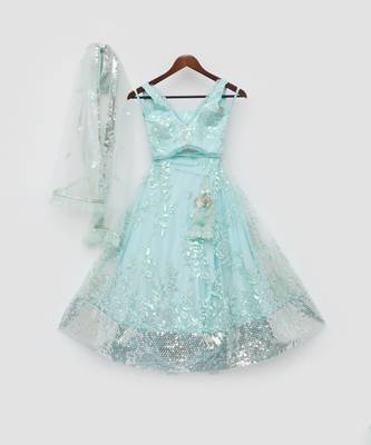 Blue Sequins Embroidery Lehenga Choli and Dupatta 4
