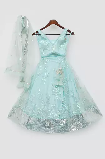 Blue Sequins Embroidery Lehenga Choli and Dupatta