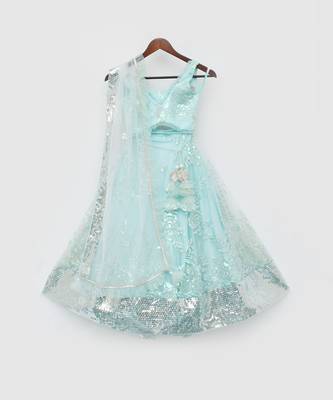 Blue Sequins Embroidery Lehenga Choli and Dupatta 5