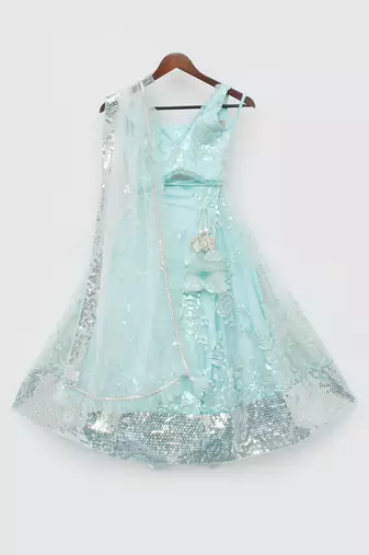 Blue Sequins Embroidery Lehenga Choli and Dupatta