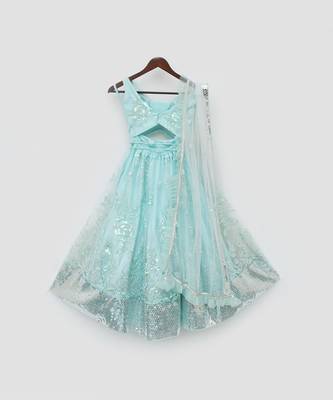 Blue Sequins Embroidery Lehenga Choli and Dupatta 6