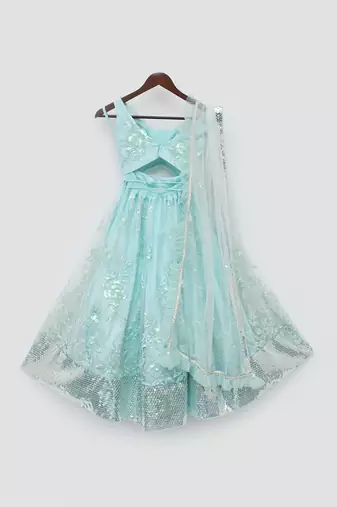 Blue Sequins Embroidery Lehenga Choli and Dupatta