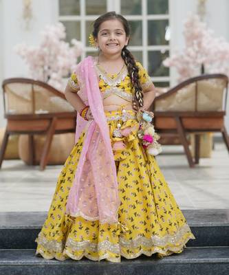 Yellow Printed Lehenga Choli and Organza Dupatta 2