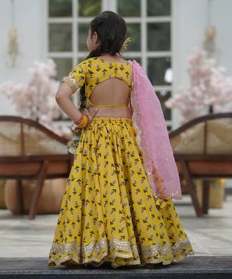 Yellow Printed Lehenga Choli and Organza Dupatta 3