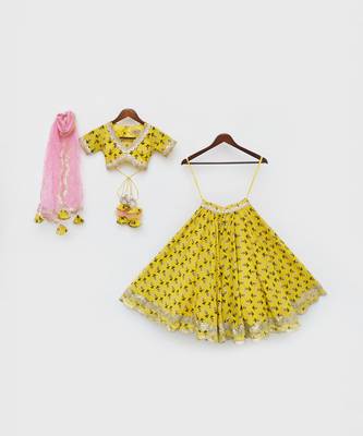 Yellow Printed Lehenga Choli and Organza Dupatta 1
