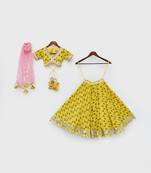 Yellow Printed Lehenga Choli and Organza Dupatta