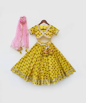 Yellow Printed Lehenga Choli and Organza Dupatta 4