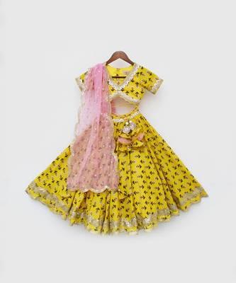 Yellow Printed Lehenga Choli and Organza Dupatta 5