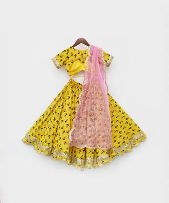 Yellow Printed Lehenga Choli and Organza Dupatta 6