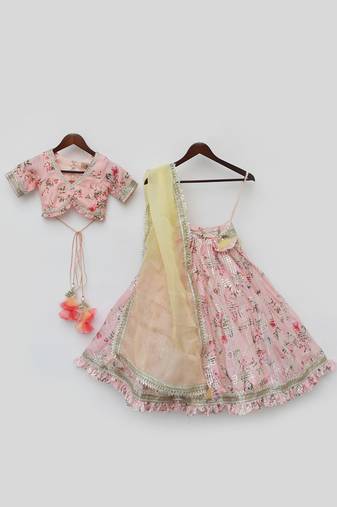 Peach Kotta Printed Lehenga Choli and Dupatta
