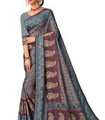 Sky blue art silk digital print embroidery party wear saree