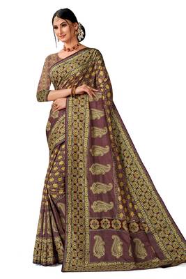 Purple art silk digital print embroidery party wear saree 1