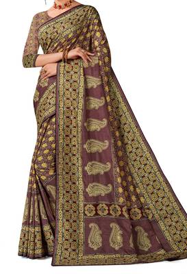 Purple art silk digital print embroidery party wear saree 2