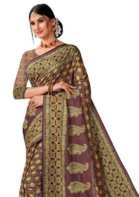 Purple art silk digital print embroidery party wear saree 3