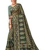 Green art silk digital print embroidery party wear saree
