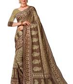 Brown art silk digital print embroidery party wear saree
