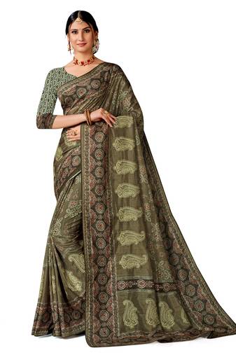 Mehendi green art silk digital print embroidery party wear saree