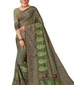 Green art silk digital print embroidery party wear saree
