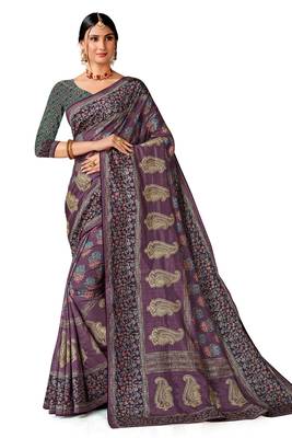 Voilet art silk digital print embroidery party wear saree 1