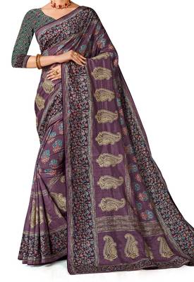Voilet art silk digital print embroidery party wear saree 2