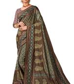Brown art silk digital print embroidery party wear saree