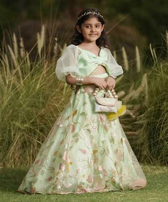 Green Embroidery Net Lehenga Choli 1