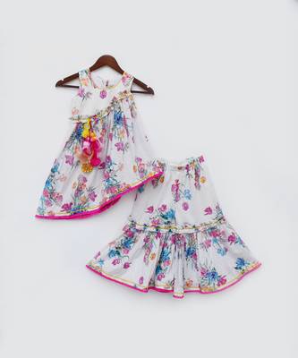 White Floral Print Kurti Sharara 3