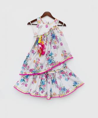 White Floral Print Kurti Sharara 4