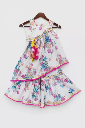White Floral Print Kurti Sharara