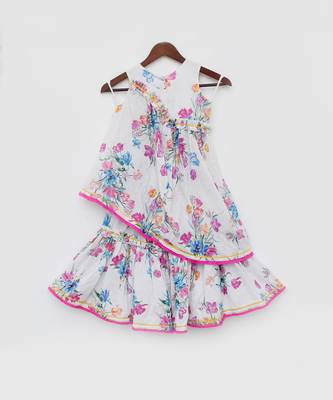 White Floral Print Kurti Sharara 5