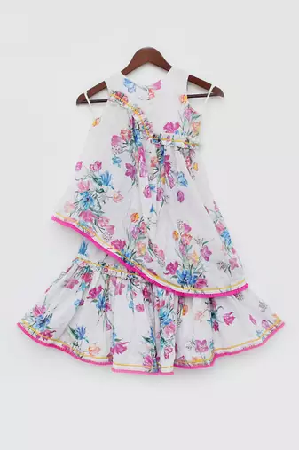 White Floral Print Kurti Sharara