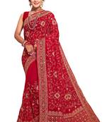 Red heavy kashmiri resham embroidery georgette saree