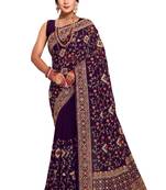 Purple heavy kashmiri resham embroidery georgette saree