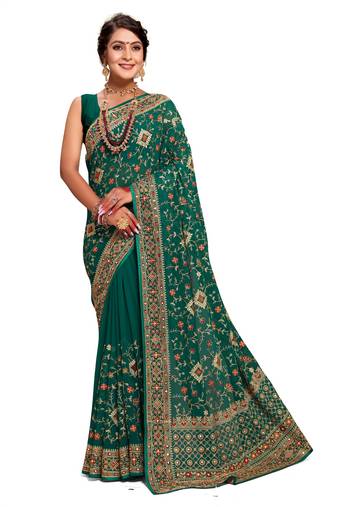 Rama heavy kashmiri resham embroidery georgette saree