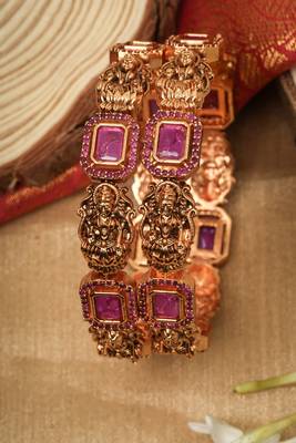 Studded jewellery Set of 2 Bangles with Laxmi Motif 1