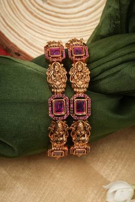 Studded jewellery Set of 2 Bangles with Laxmi Motif 2