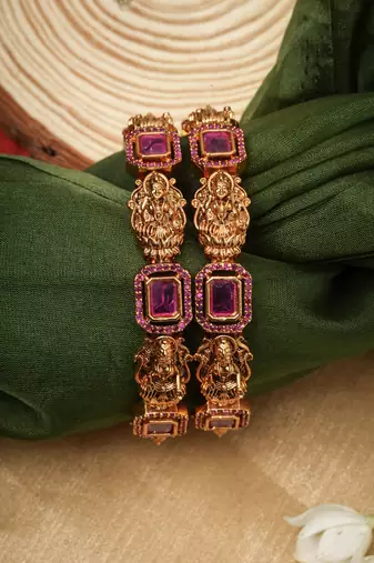 Studded jewellery Set of 2 Bangles with Laxmi Motif