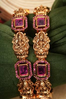 Studded jewellery Set of 2 Bangles with Laxmi Motif 3